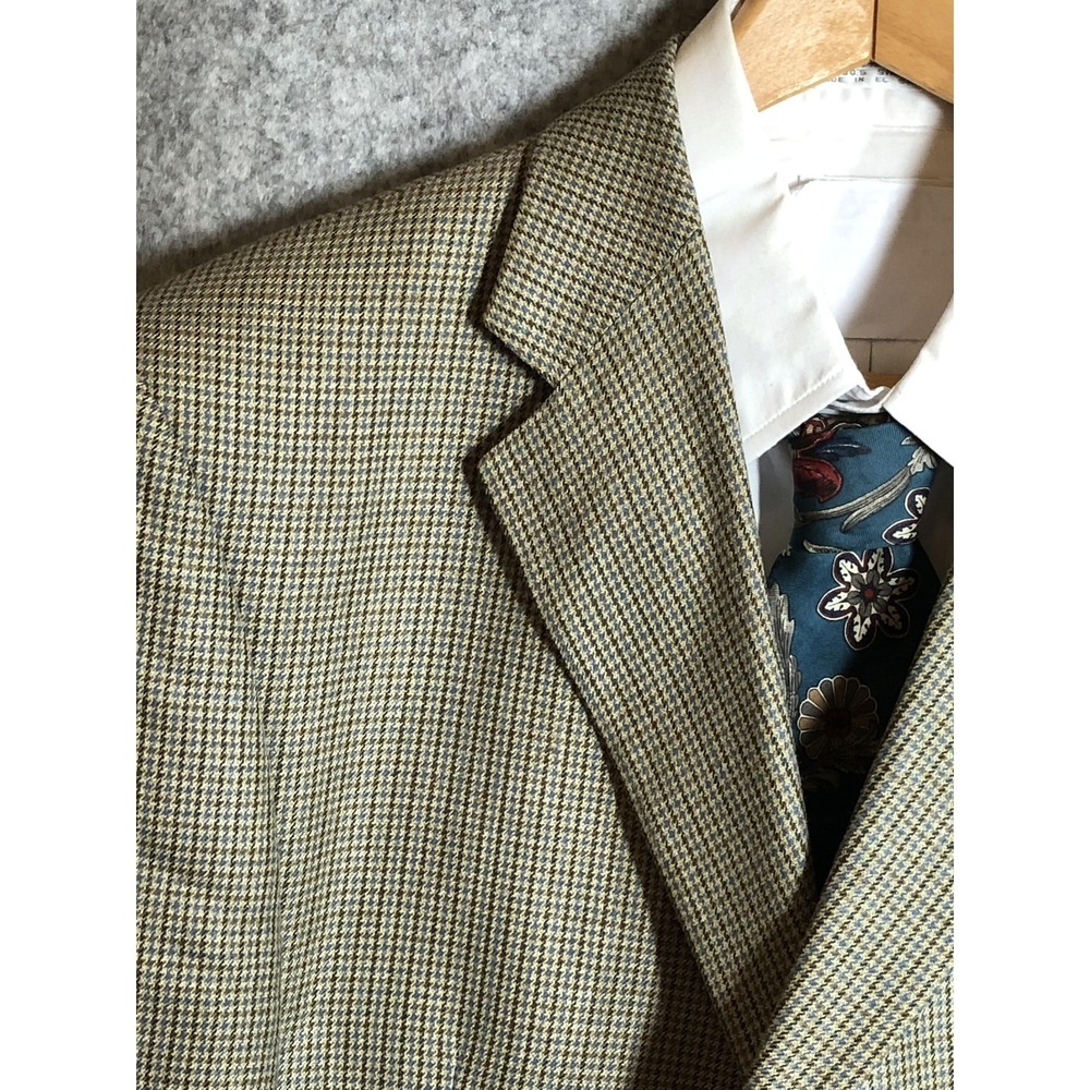 Coppley Blazer Sport Coat Mens 42 Brown Blue Houndstooth Two Button Notch Lapel - Picture 2 of 11